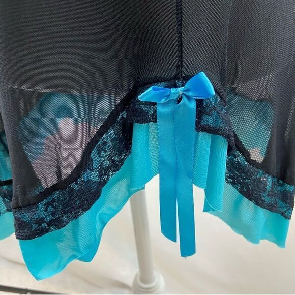 Per Lei Brand black and Turquoise Teddy Nightgown Size Small - Picture 8 of 11